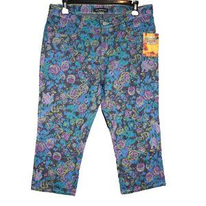 Joy Relation Denim Jeans Cropped Women's Size 9/10 Blue Purple Floral 31x20 NEW